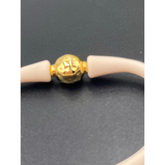 Gresham Florence Off White Silicone Water Resistant Hammered Gold Ball Bracelet - Picture 10 of 11